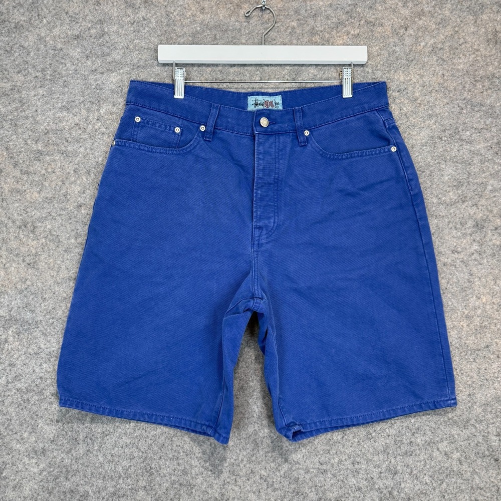 Vintage Stussy Big Ol Jean Canvas Shorts Mens 32 Baja Blue Skater Y2K 9" Rare